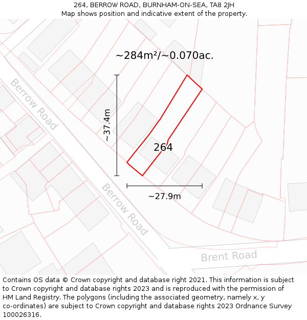 264, BERROW ROAD, BURNHAM-ON-SEA, TA8 2JH: Plot and title map