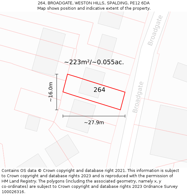 264, BROADGATE, WESTON HILLS, SPALDING, PE12 6DA: Plot and title map
