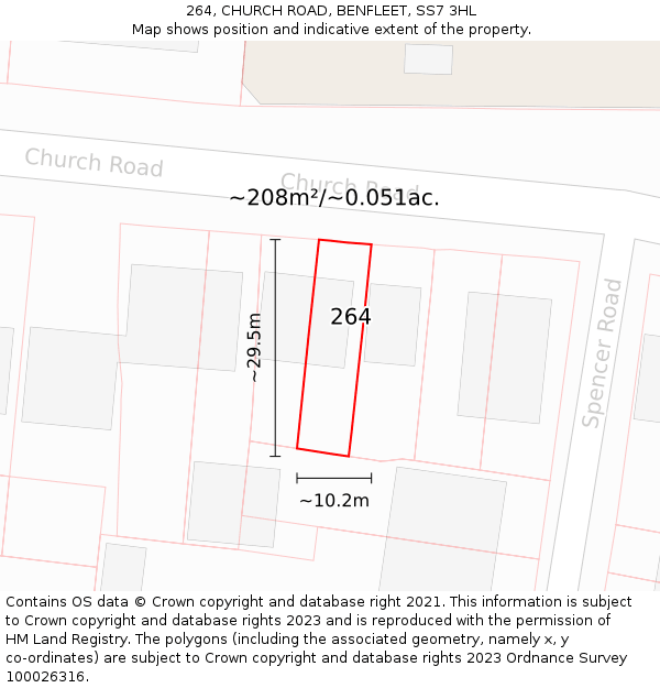 264, CHURCH ROAD, BENFLEET, SS7 3HL: Plot and title map