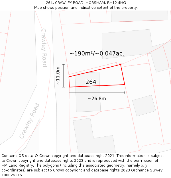 264, CRAWLEY ROAD, HORSHAM, RH12 4HG: Plot and title map