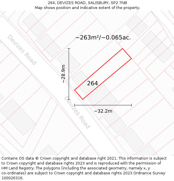 264, DEVIZES ROAD, SALISBURY, SP2 7NB: Plot and title map