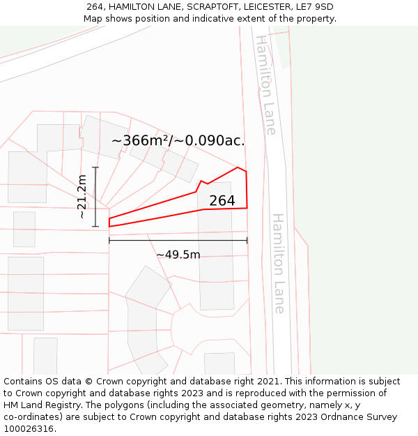 264, HAMILTON LANE, SCRAPTOFT, LEICESTER, LE7 9SD: Plot and title map