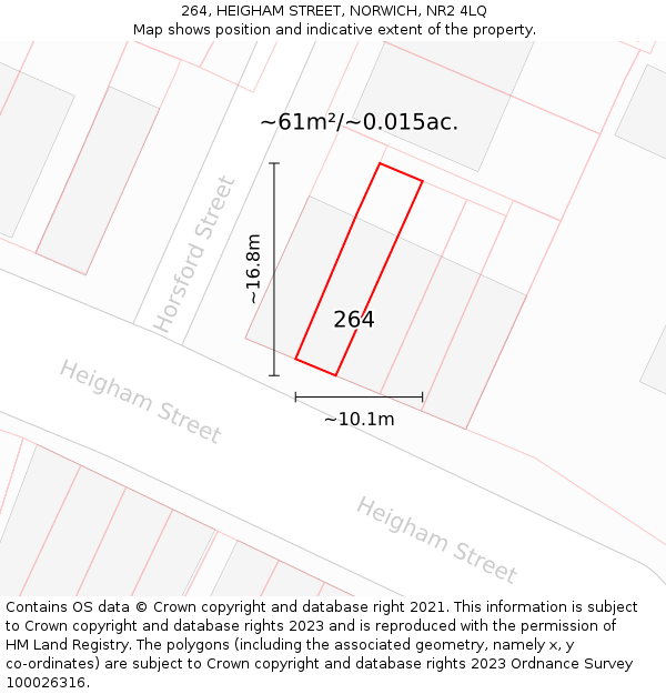 264, HEIGHAM STREET, NORWICH, NR2 4LQ: Plot and title map