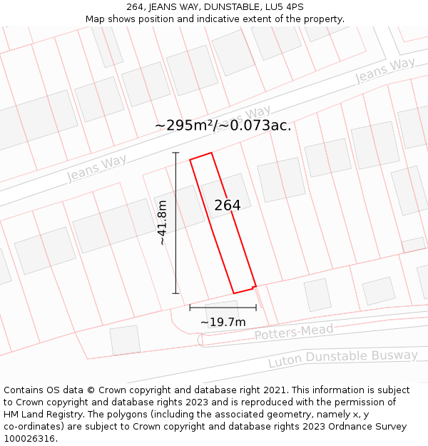 264, JEANS WAY, DUNSTABLE, LU5 4PS: Plot and title map