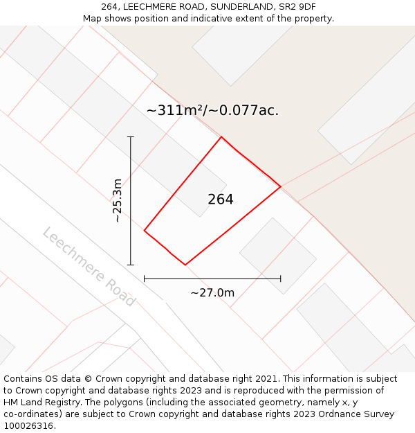 264, LEECHMERE ROAD, SUNDERLAND, SR2 9DF: Plot and title map