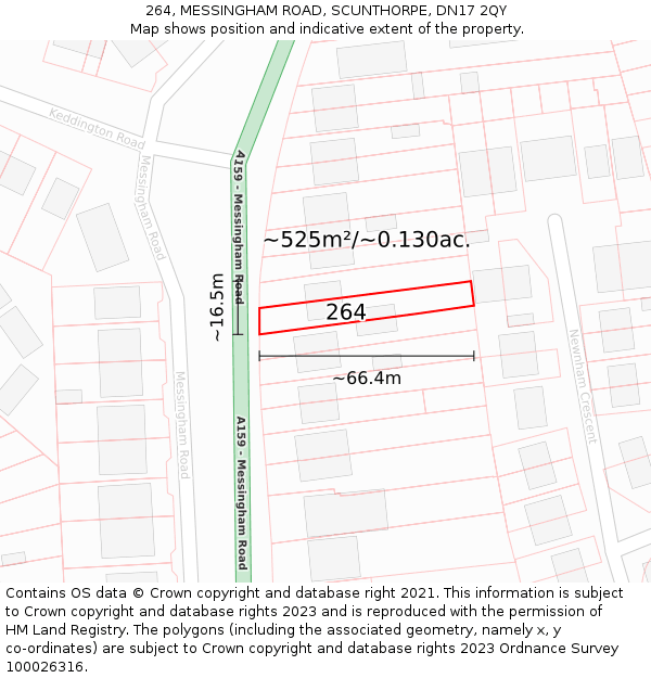 264, MESSINGHAM ROAD, SCUNTHORPE, DN17 2QY: Plot and title map