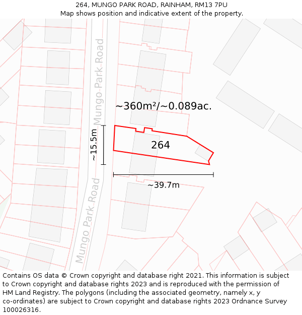 264, MUNGO PARK ROAD, RAINHAM, RM13 7PU: Plot and title map