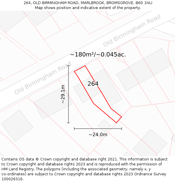 264, OLD BIRMINGHAM ROAD, MARLBROOK, BROMSGROVE, B60 1NU: Plot and title map