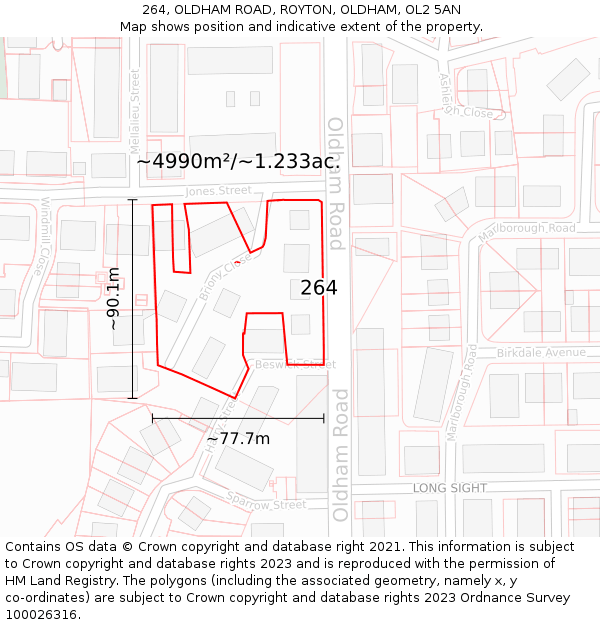 264, OLDHAM ROAD, ROYTON, OLDHAM, OL2 5AN: Plot and title map