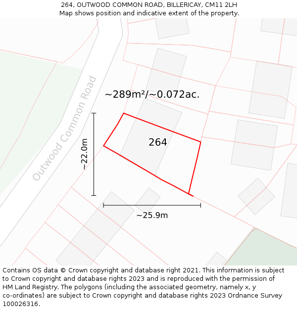 264, OUTWOOD COMMON ROAD, BILLERICAY, CM11 2LH: Plot and title map