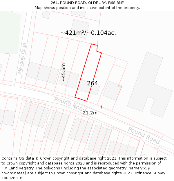 264, POUND ROAD, OLDBURY, B68 8NF: Plot and title map