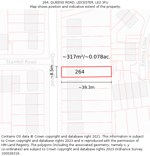 264, QUEENS ROAD, LEICESTER, LE2 3FU: Plot and title map