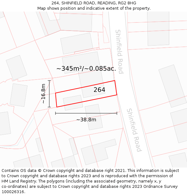 264, SHINFIELD ROAD, READING, RG2 8HG: Plot and title map