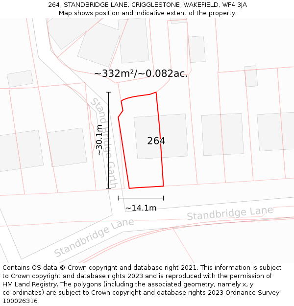 264, STANDBRIDGE LANE, CRIGGLESTONE, WAKEFIELD, WF4 3JA: Plot and title map