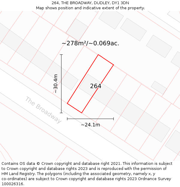 264, THE BROADWAY, DUDLEY, DY1 3DN: Plot and title map