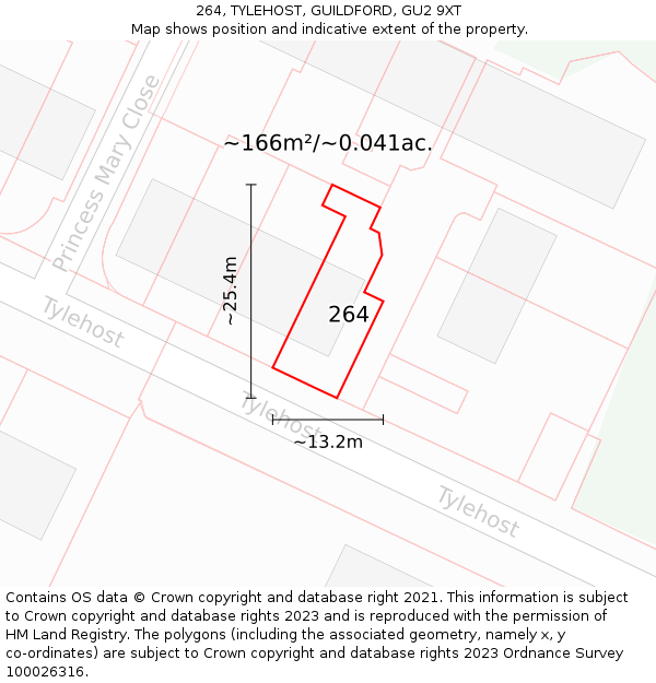 264, TYLEHOST, GUILDFORD, GU2 9XT: Plot and title map