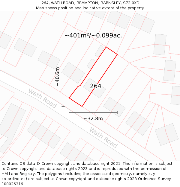 264, WATH ROAD, BRAMPTON, BARNSLEY, S73 0XD: Plot and title map