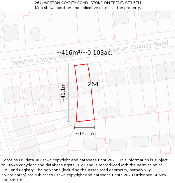 264, WESTON COYNEY ROAD, STOKE-ON-TRENT, ST3 6EU: Plot and title map