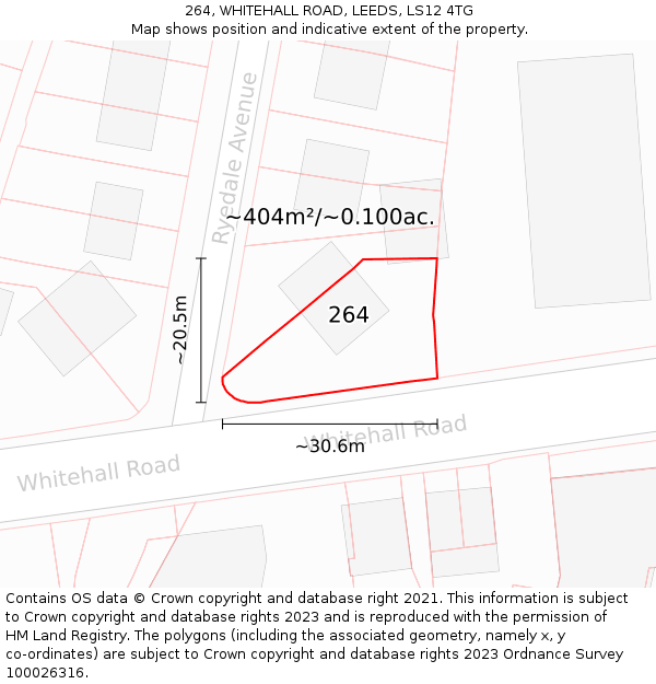 264, WHITEHALL ROAD, LEEDS, LS12 4TG: Plot and title map