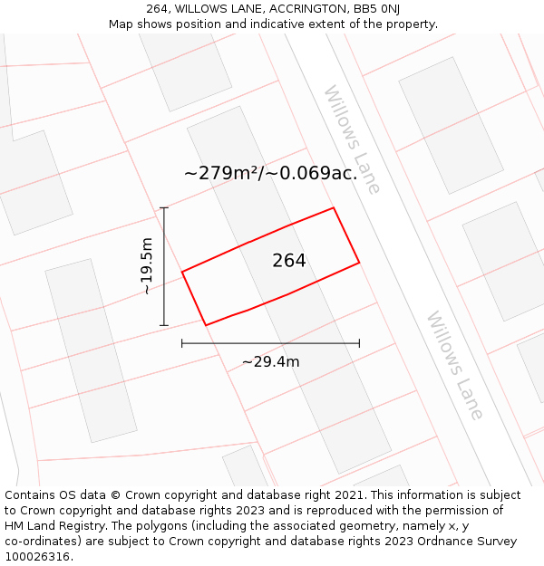 264, WILLOWS LANE, ACCRINGTON, BB5 0NJ: Plot and title map