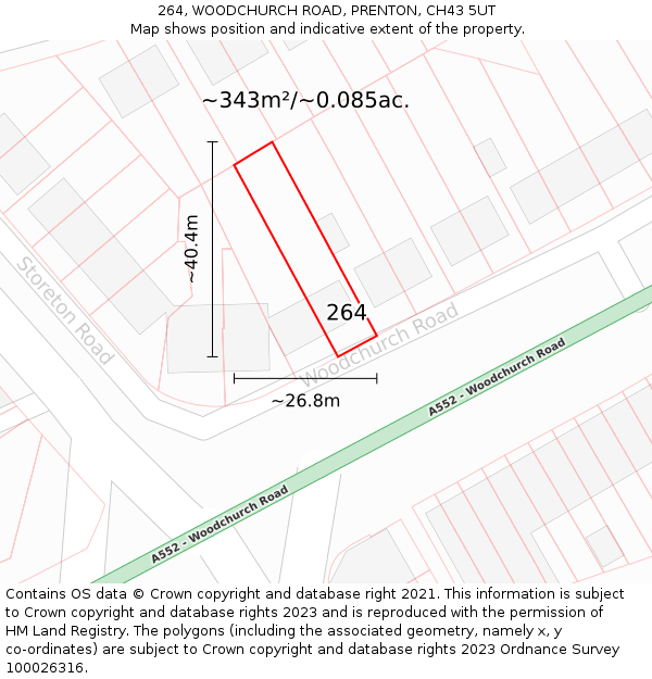 264, WOODCHURCH ROAD, PRENTON, CH43 5UT: Plot and title map