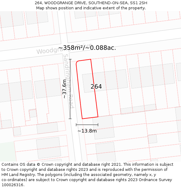 264, WOODGRANGE DRIVE, SOUTHEND-ON-SEA, SS1 2SH: Plot and title map