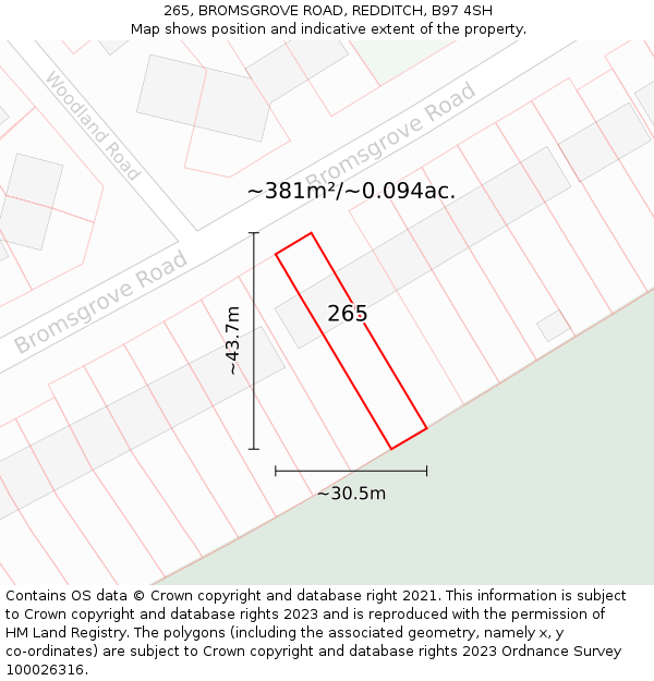 265, BROMSGROVE ROAD, REDDITCH, B97 4SH: Plot and title map