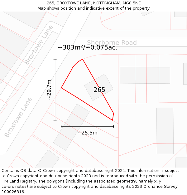 265, BROXTOWE LANE, NOTTINGHAM, NG8 5NE: Plot and title map