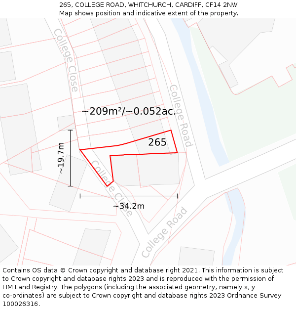 265, COLLEGE ROAD, WHITCHURCH, CARDIFF, CF14 2NW: Plot and title map