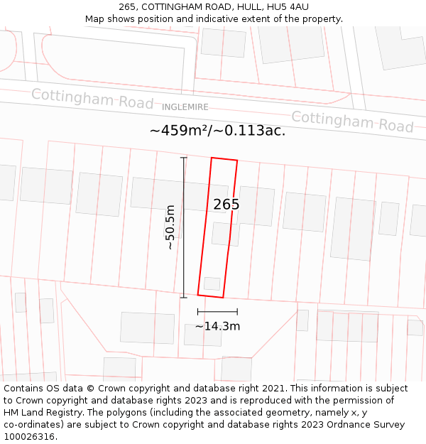 265, COTTINGHAM ROAD, HULL, HU5 4AU: Plot and title map