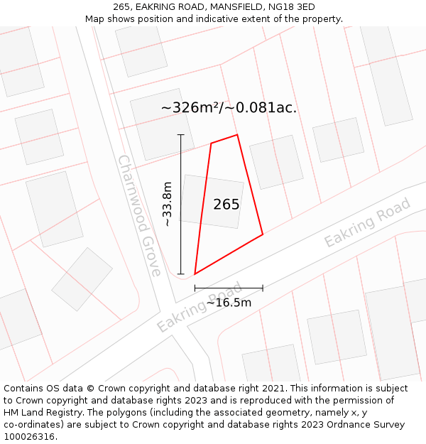 265, EAKRING ROAD, MANSFIELD, NG18 3ED: Plot and title map