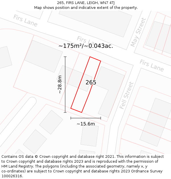 265, FIRS LANE, LEIGH, WN7 4TJ: Plot and title map