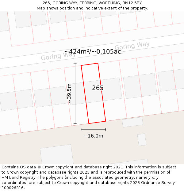 265, GORING WAY, FERRING, WORTHING, BN12 5BY: Plot and title map