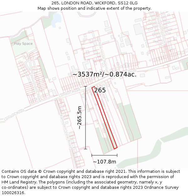 265, LONDON ROAD, WICKFORD, SS12 0LG: Plot and title map