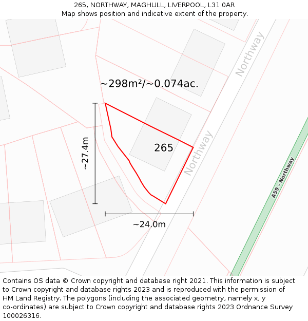 265, NORTHWAY, MAGHULL, LIVERPOOL, L31 0AR: Plot and title map