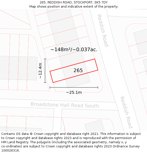 265, REDDISH ROAD, STOCKPORT, SK5 7DY: Plot and title map