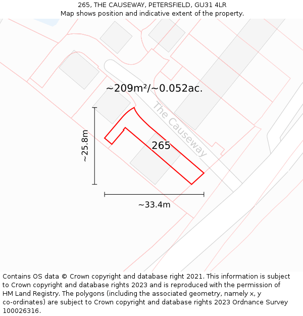 265, THE CAUSEWAY, PETERSFIELD, GU31 4LR: Plot and title map