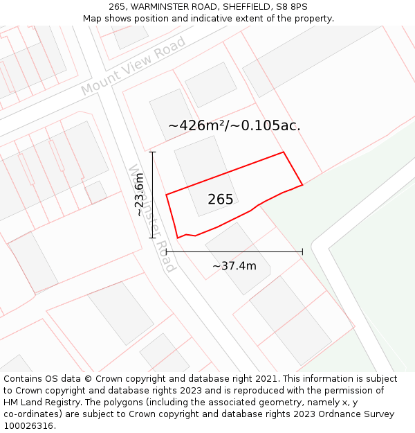 265, WARMINSTER ROAD, SHEFFIELD, S8 8PS: Plot and title map