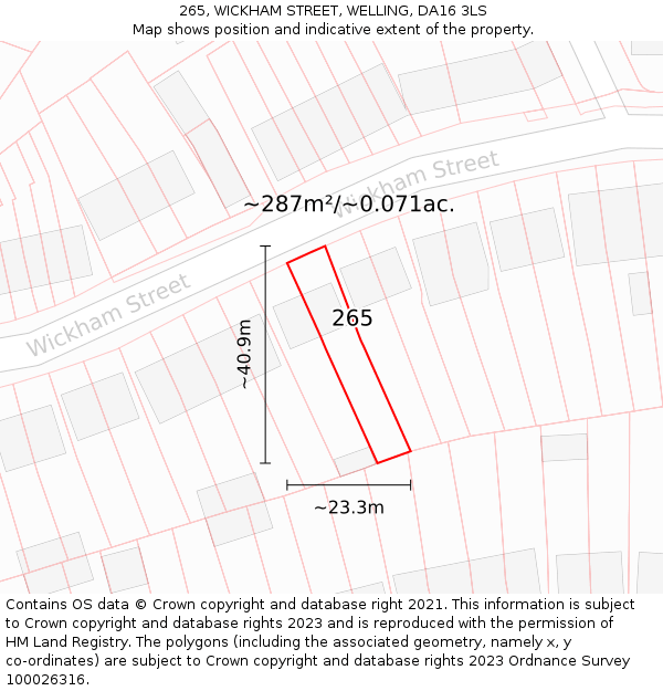 265, WICKHAM STREET, WELLING, DA16 3LS: Plot and title map