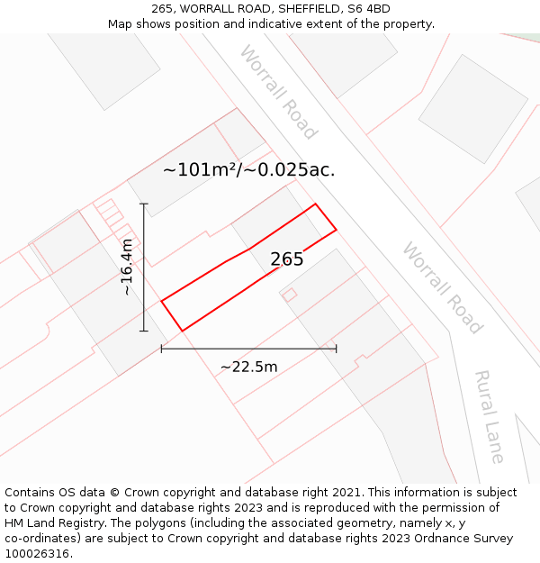 265, WORRALL ROAD, SHEFFIELD, S6 4BD: Plot and title map