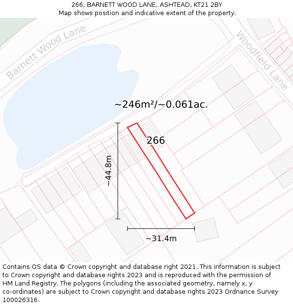 266, BARNETT WOOD LANE, ASHTEAD, KT21 2BY: Plot and title map