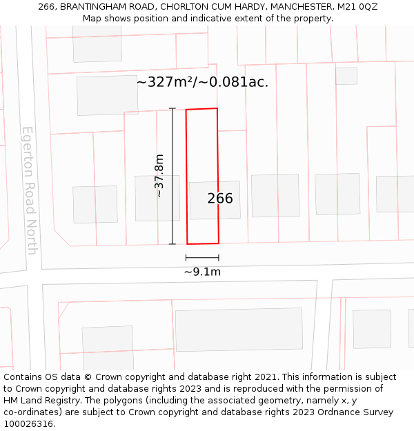266, BRANTINGHAM ROAD, CHORLTON CUM HARDY, MANCHESTER, M21 0QZ: Plot and title map