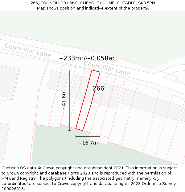 266, COUNCILLOR LANE, CHEADLE HULME, CHEADLE, SK8 5PN: Plot and title map