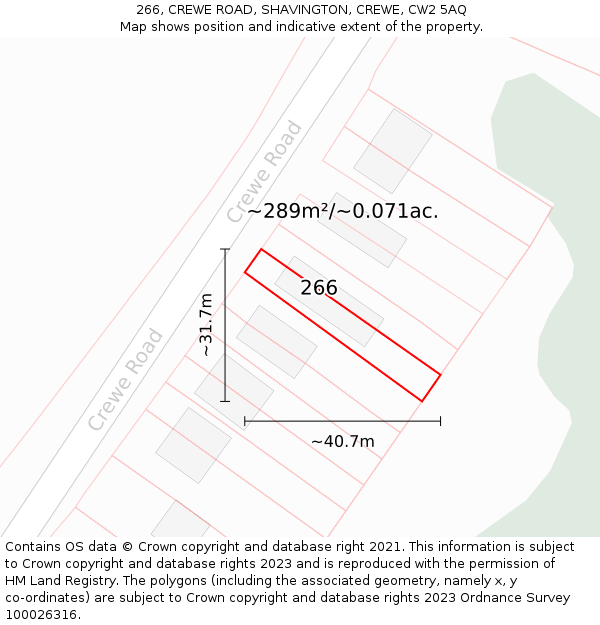266, CREWE ROAD, SHAVINGTON, CREWE, CW2 5AQ: Plot and title map