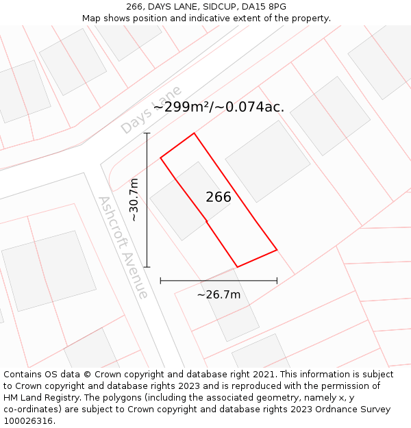 266, DAYS LANE, SIDCUP, DA15 8PG: Plot and title map
