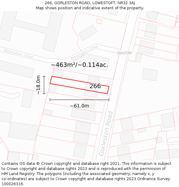266, GORLESTON ROAD, LOWESTOFT, NR32 3AJ: Plot and title map