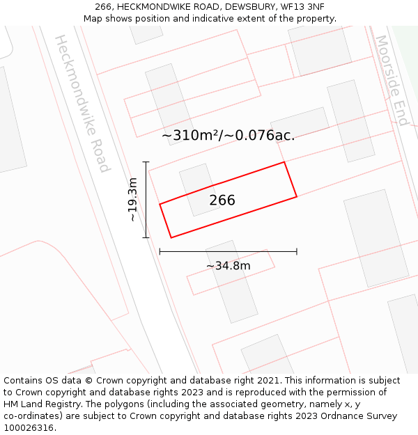 266, HECKMONDWIKE ROAD, DEWSBURY, WF13 3NF: Plot and title map