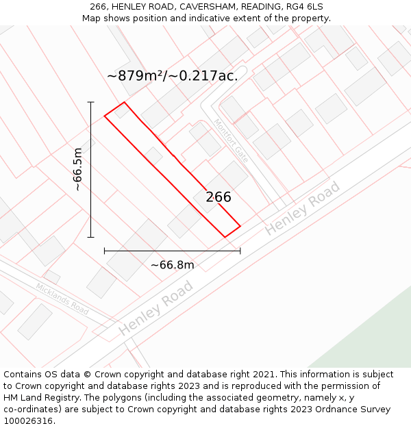 266, HENLEY ROAD, CAVERSHAM, READING, RG4 6LS: Plot and title map