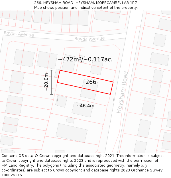 266, HEYSHAM ROAD, HEYSHAM, MORECAMBE, LA3 1PZ: Plot and title map