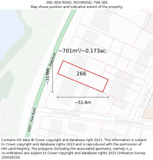 266, KEW ROAD, RICHMOND, TW9 3EE: Plot and title map